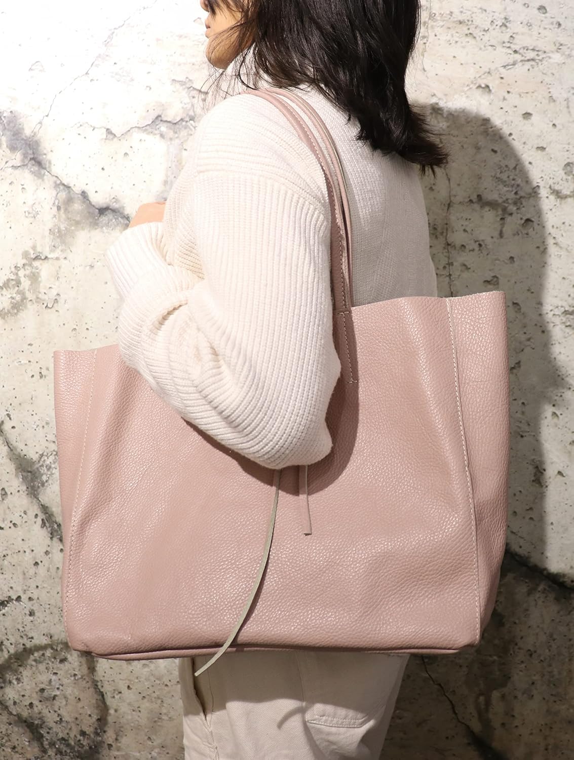 Detalle de SH Leder ® Maja G514 Sac cabas en cuir de vachette véritable – format paysage