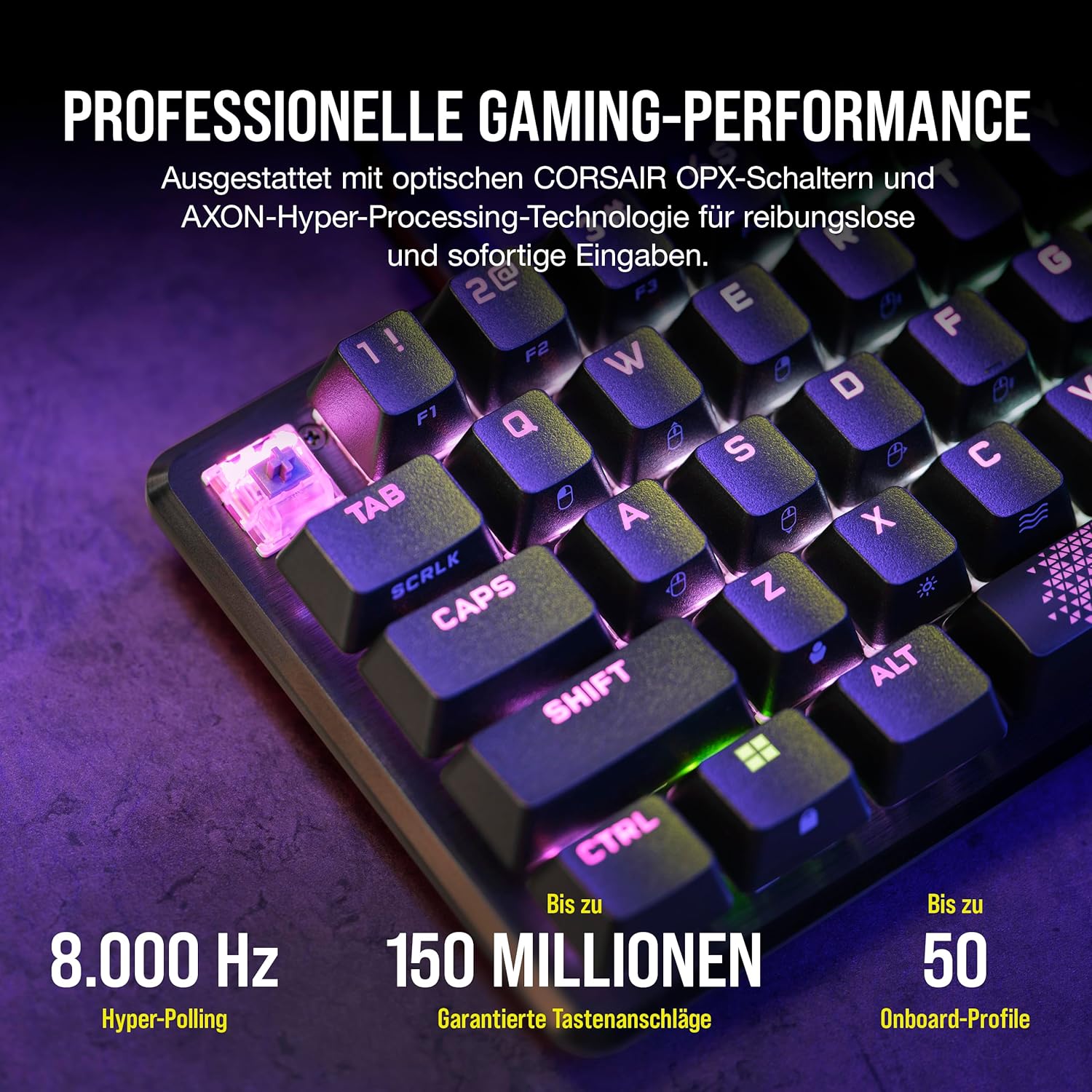 Thumbnail 3 de Corsair K65 PRO Mini RGB (65%) mit optisch-mechanischen OPX-Schaltern – iCUE, PBT Double-Shot, QWERTZ