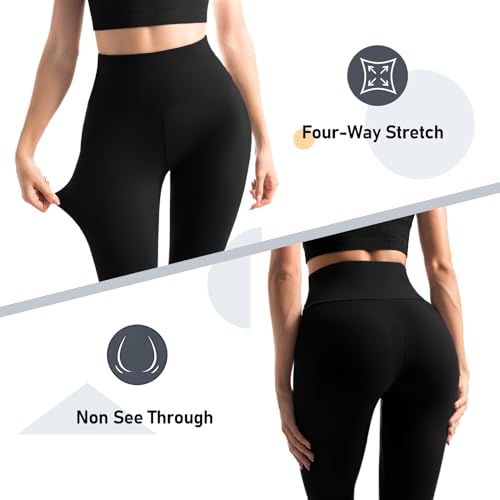 Detalle de Leafigure Lot de 2 leggings avec poches pour femme – taille haute, doux, noir (Large-X-Large)