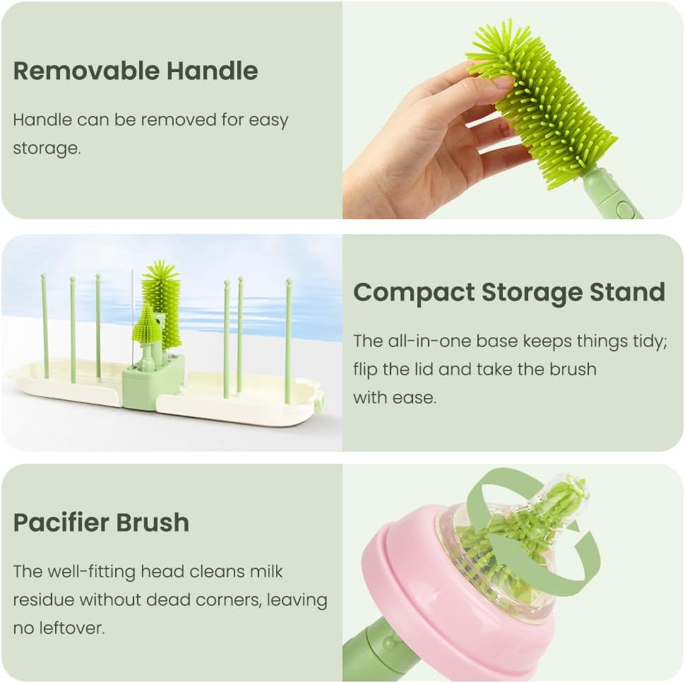 Thumbnail 3 de Vicloon 6 in 1 Baby Bottle Brush Set – Travel Cleaning Kit (Green)