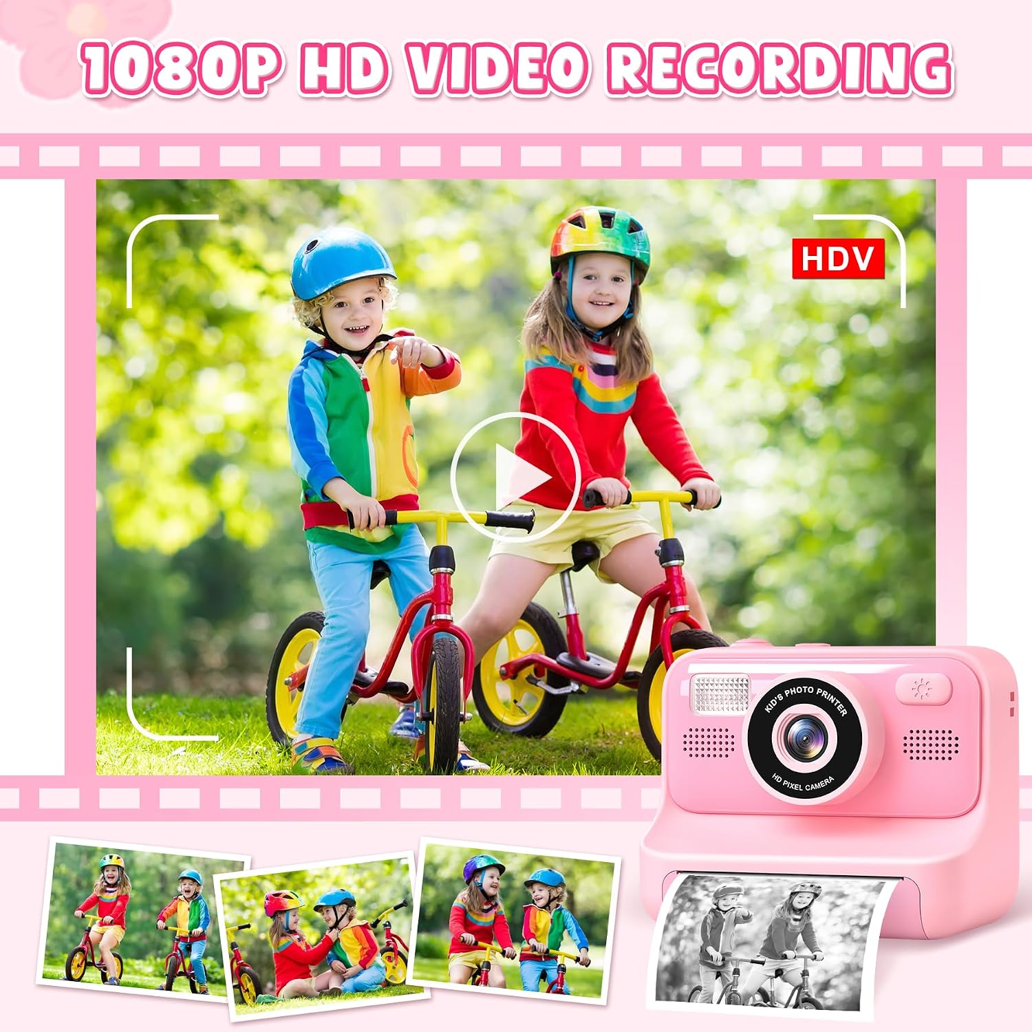 Detalle de Subtail Appareil Photo Instantané Enfant rose 2,4" – selfie, impression thermique sans encre et carte 32GB