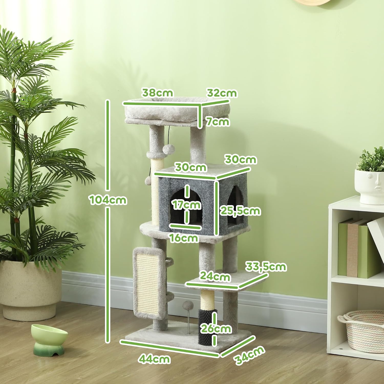 Thumbnail 6 de PawHut D30-842V00LG krabpaal van 104 cm met sisal en kattenhuis