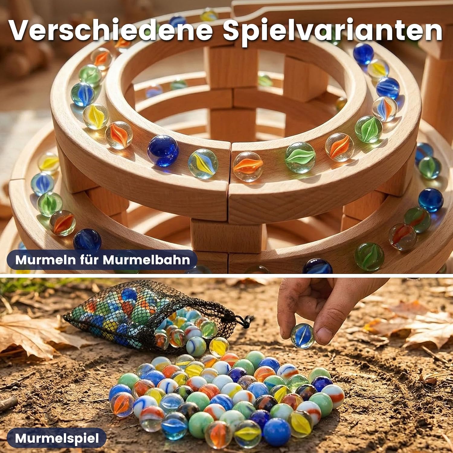 Detalle de HAKACC Glasmurmeln 160er Set, 16 mm – farblich gemischte Murmeln mit Muster, ideal für Spiel, Deko & DIY