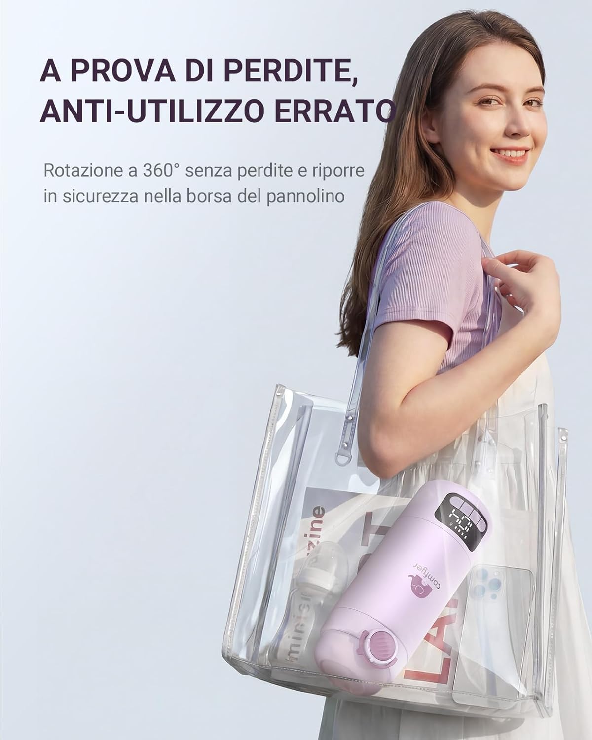 Thumbnail 6 de Comfyer BW02 scaldabiberon portatile con batteria 16.000 mAh e sterilizzatore integrato da 500 ml