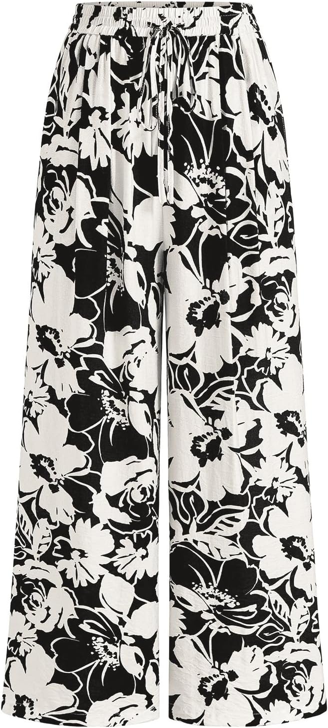 Thumbnail 5 de PRETTYGARDEN Floral Palazzo Pants with Elastic Waist — Lightweight Wide-Leg Pants for Women