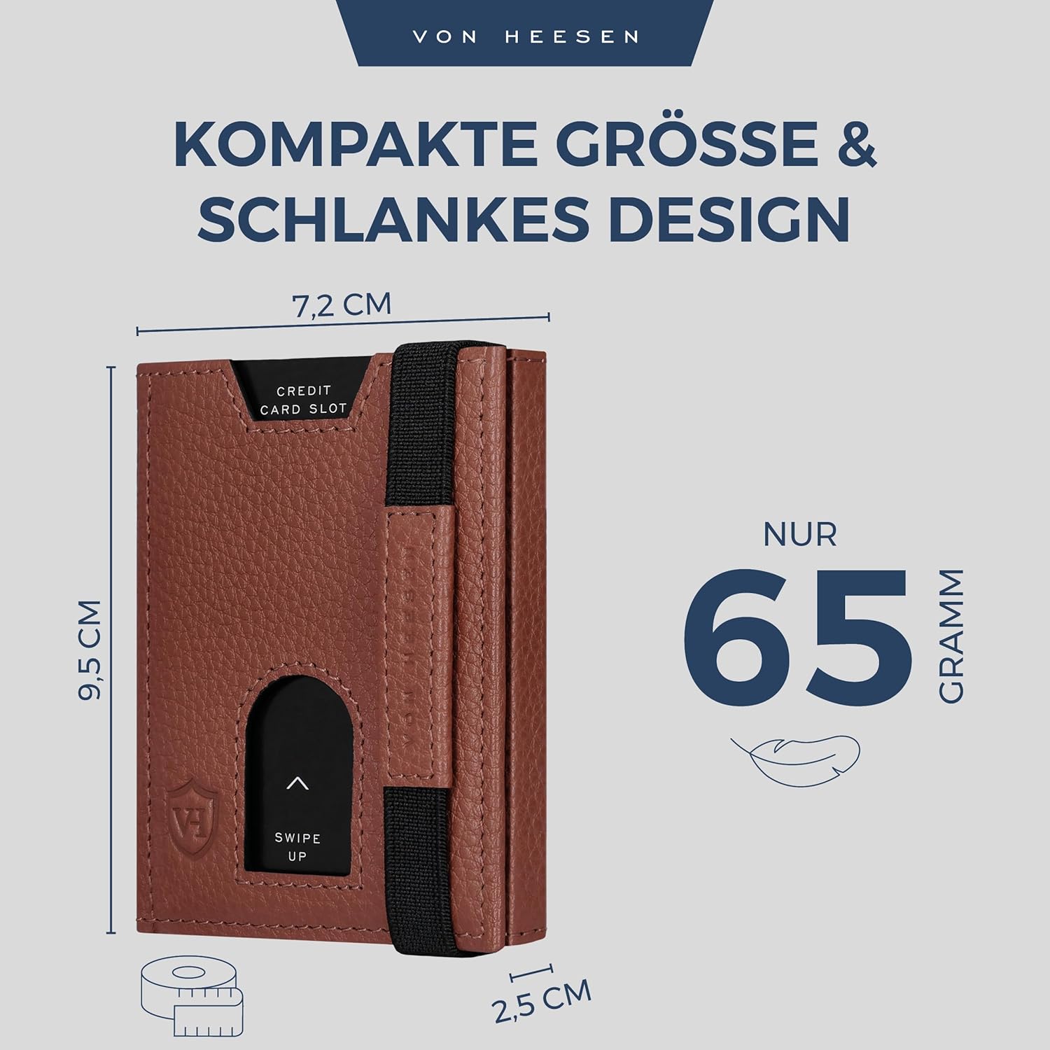 Thumbnail 4 de VON HEESEN Slim Wallet mit XL Münzfach & RFID-Schutz – echtes Nappa-Leder, Cognac-Braun