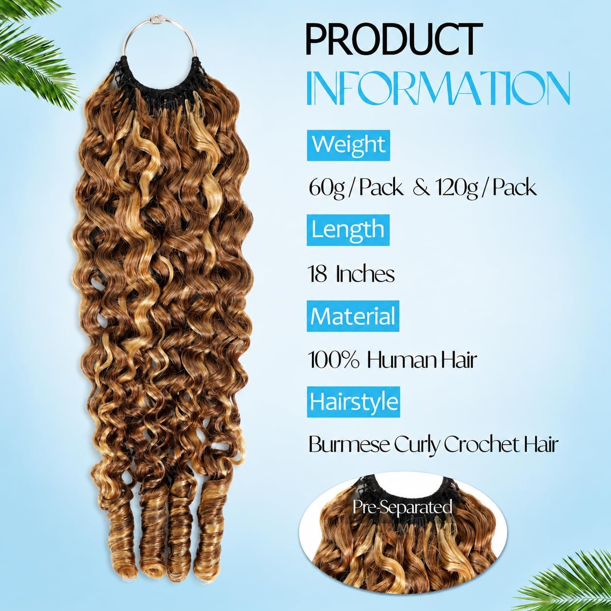 Thumbnail 2 de FALEMEI Burmese Curly Crochet Human Hair, 18-Inch, 60 g, #4/27