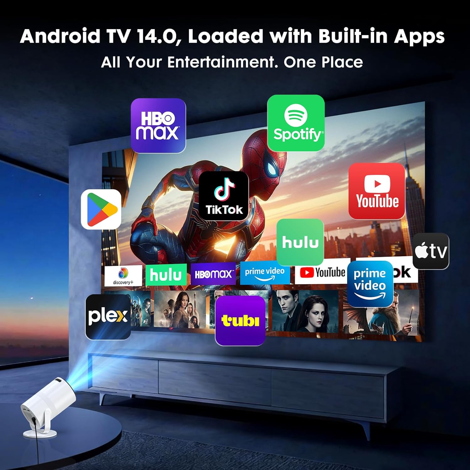 Thumbnail 1 de Tecaki Mini Projector Android 14, 1080P portable projector