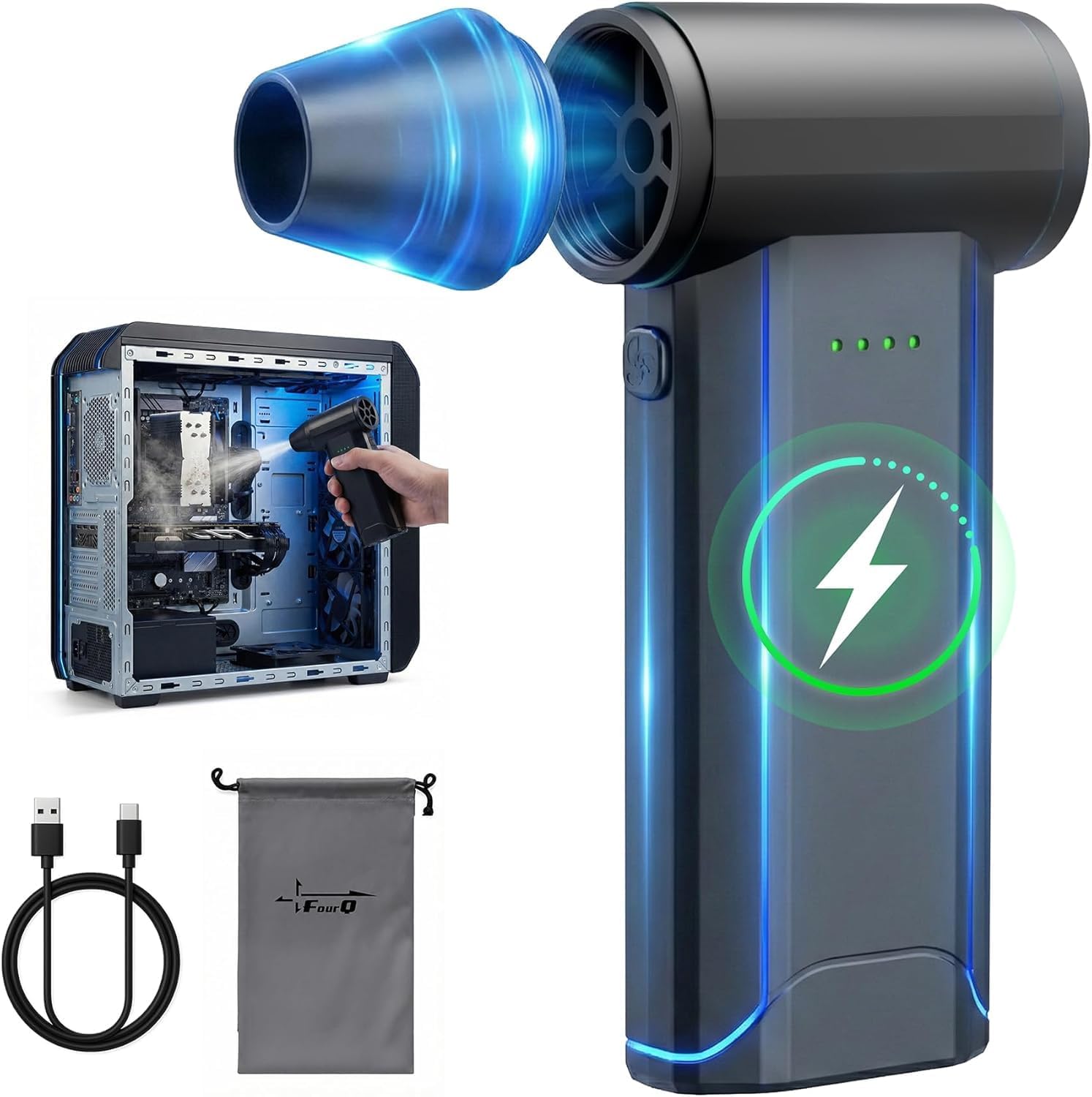 fourq Souffleur d’air comprimé électrique 110000RPM (noir) — nettoyeur clavier sans fil rechargeable USB