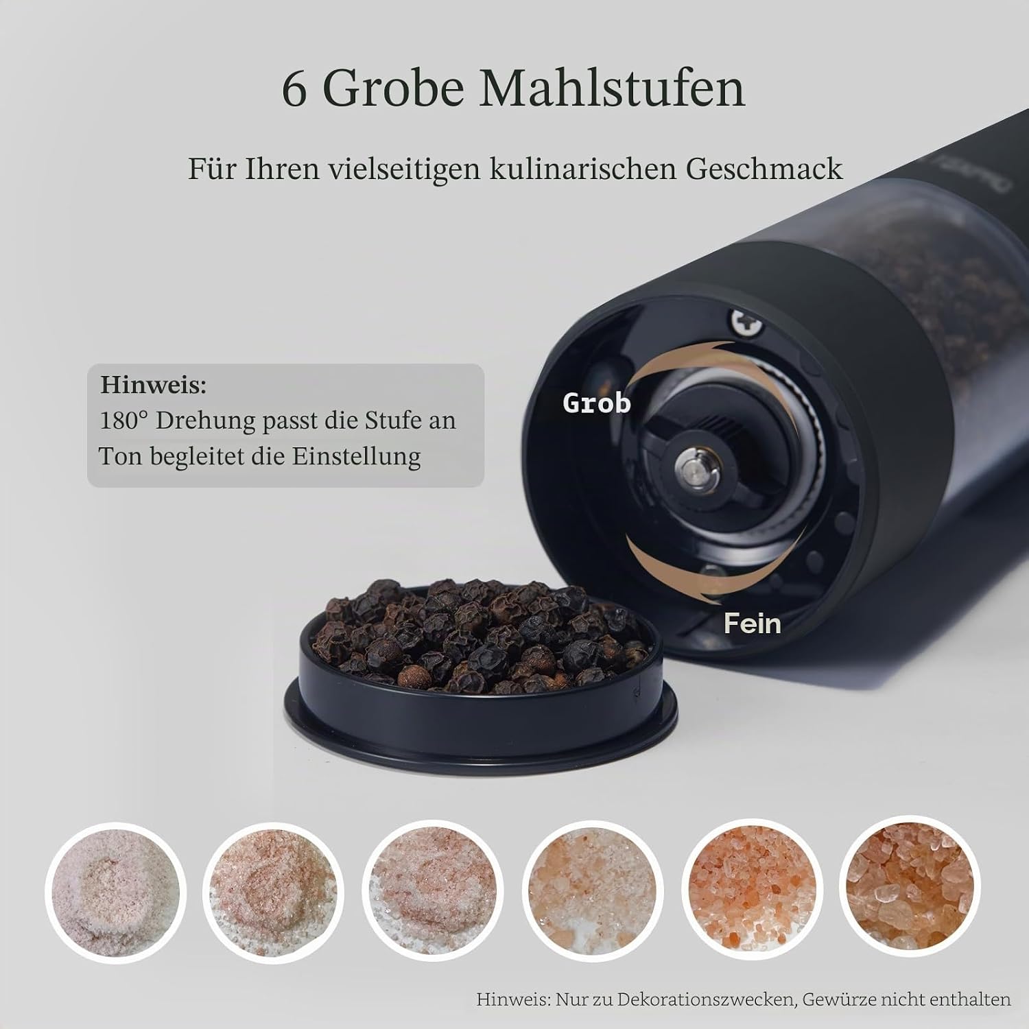 Thumbnail 5 de TLYSXPRO Elektrische Salz- und Pfeffermühle 2er-Set – USB wiederaufladbar, 6 Mahlgrade, LED-Licht