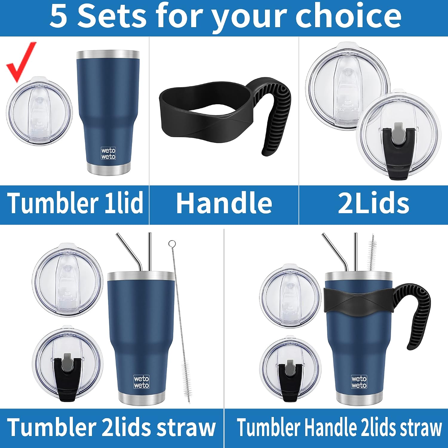 Detalle 2 de WETOWETO 30 oz Vacuum Insulated Stainless Steel Travel Tumbler with Lid (Blue)
