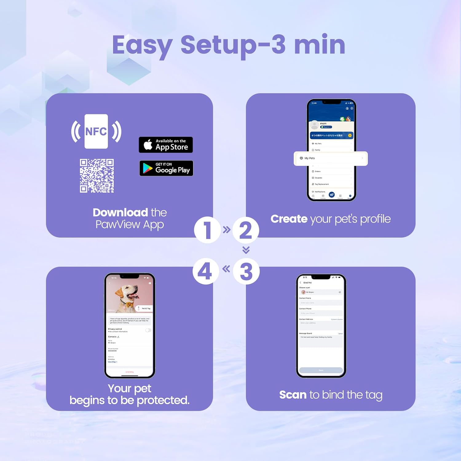 Thumbnail 6 de PawView QR Code Pet ID Tag (UK) – Waterproof Silicone Dog Identity Tag with QR/NFC Instant Alerts (Purple)