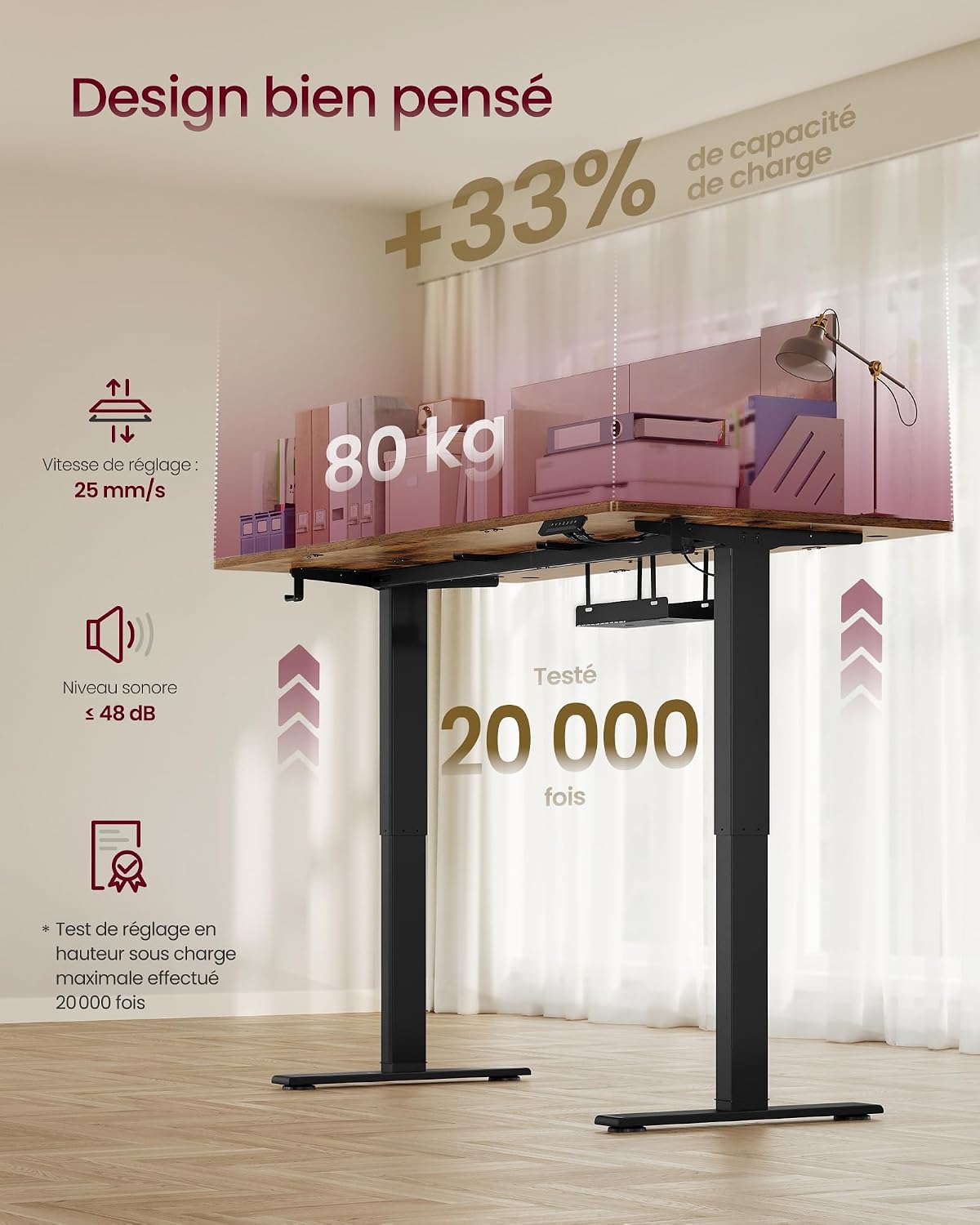 Thumbnail 6 de VASAGLE Bureau électrique réglable en hauteur 140 x 80 cm avec port USB-C (LSD144KD02) — marron rustique