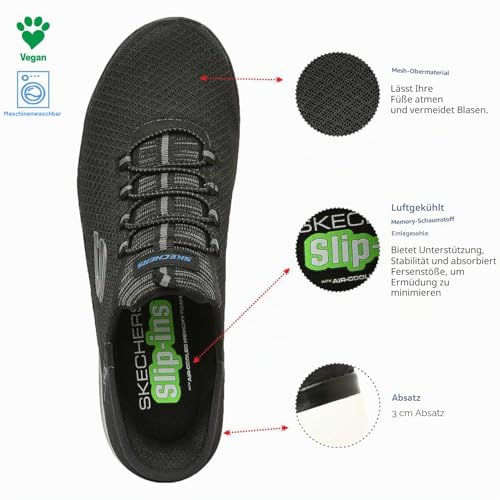Detalle de Skechers Herren Summits High Range Slip-In Turnschuhe – Black Mesh/White Trim, 43 EU