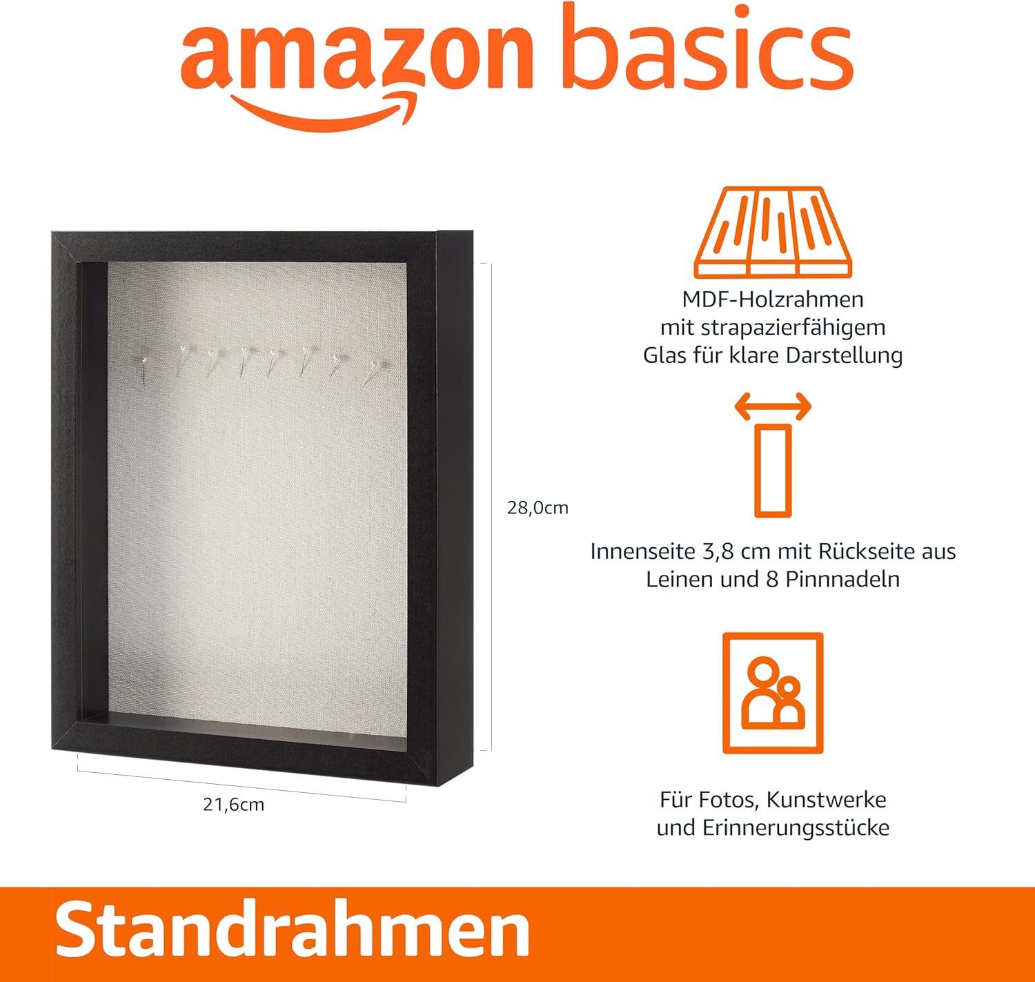 Detalle 2 de Amazon Basics Rechteckiger Schaukasten aus Holz (21,6 x 28 cm)