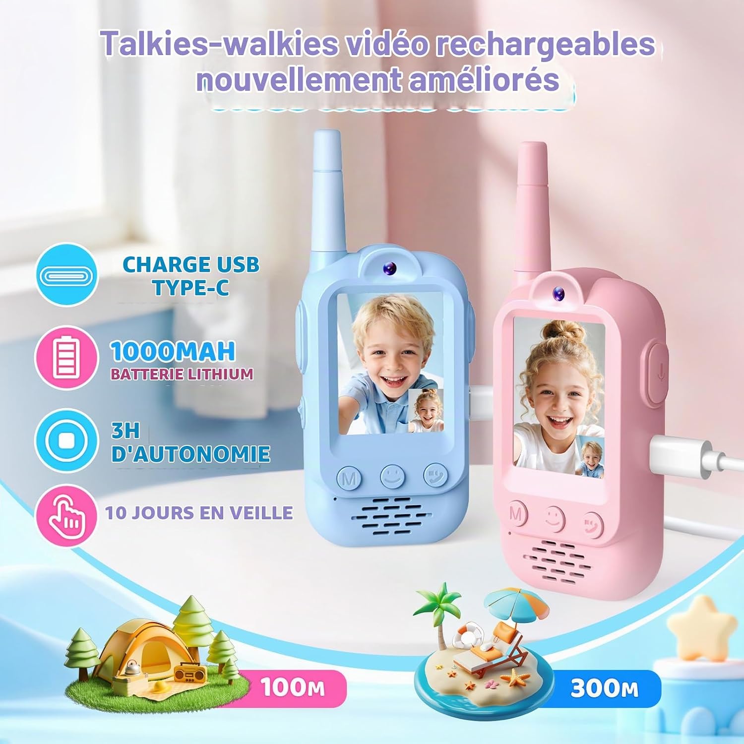 Detalle 2 de iKidiki kindertalkie met videogesprekken, dubbele camera en oplaadbare batterij