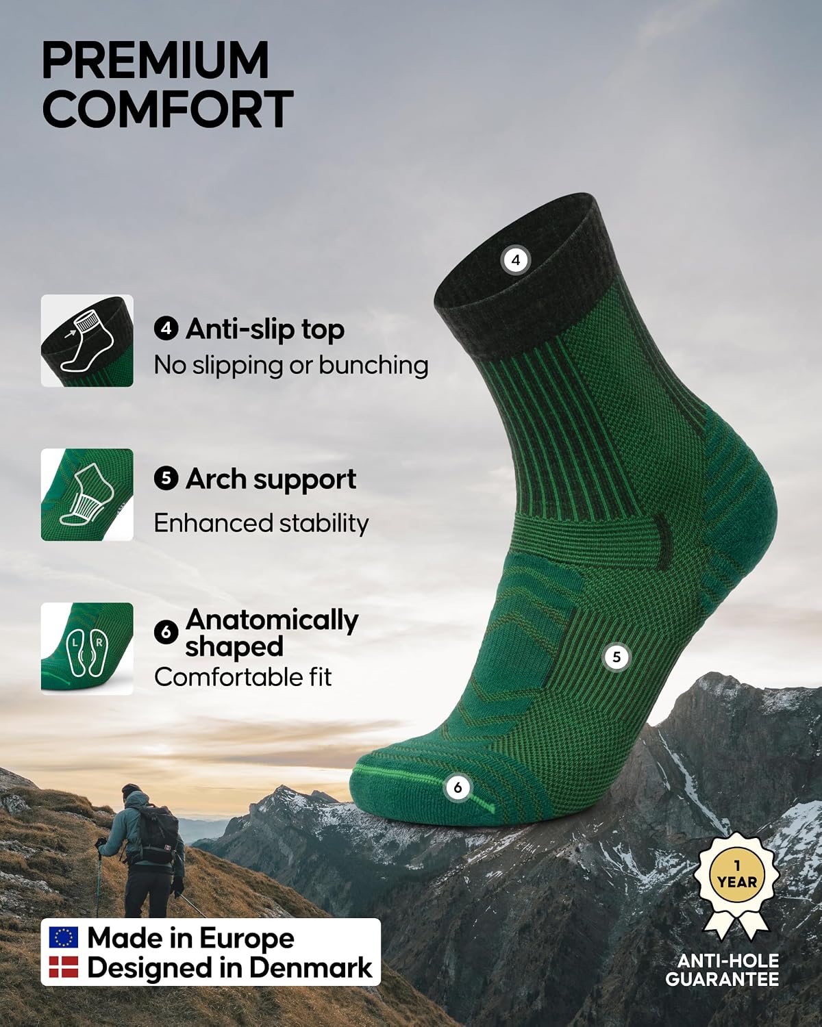 Detalle de DANISH ENDURANCE Hiking Socks 3 or 5-Pack