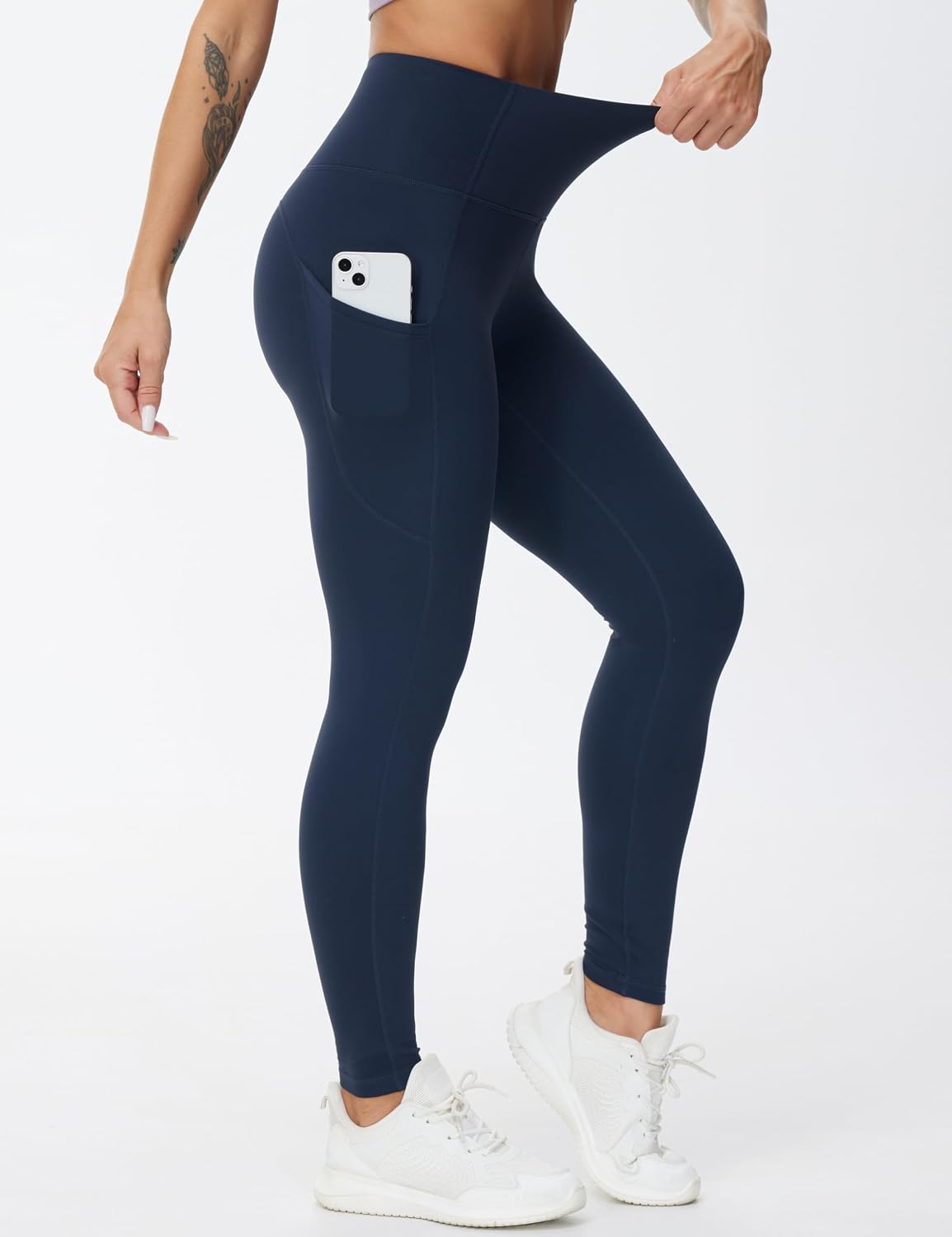 Detalle de THE GYM PEOPLE Pantaloni da yoga da donna a vita alta con tasche e controllo pancia