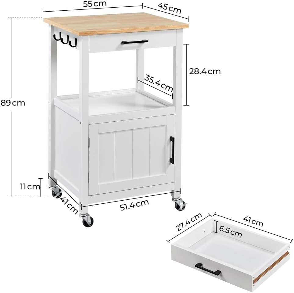 Thumbnail 1 de Yaheetech Carrello Cucina bianco mobile con ruote e 2 ripiani (55 x 45 x 89 cm)