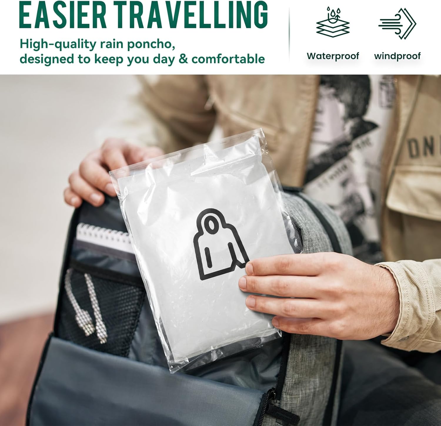 Detalle 2 de Aolegoo 2 Stück Regenponcho aus EVA – Wiederverwendbare Unisex Regencapes, wasserdicht und tragbar