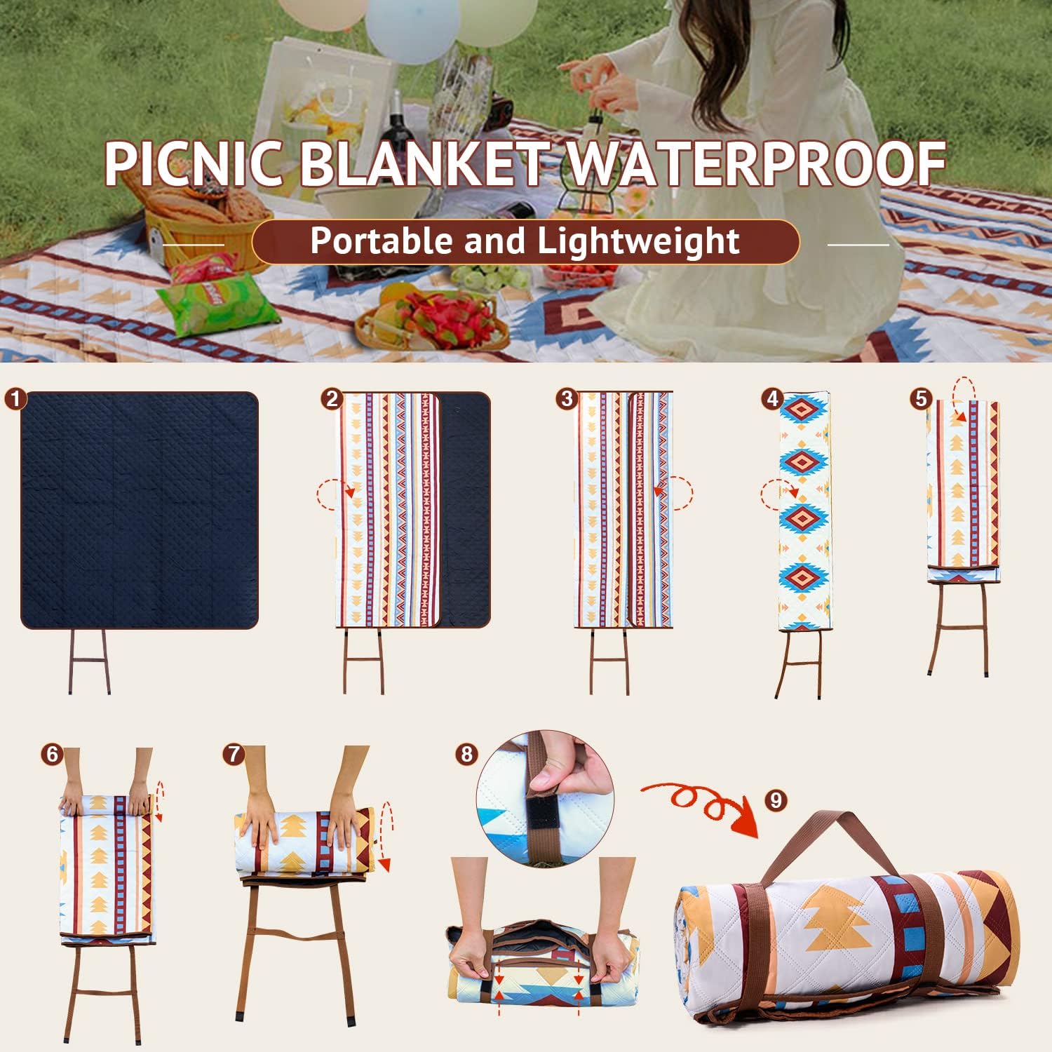 Detalle de LARUTAN waterproof picnic blanket 200x300cm