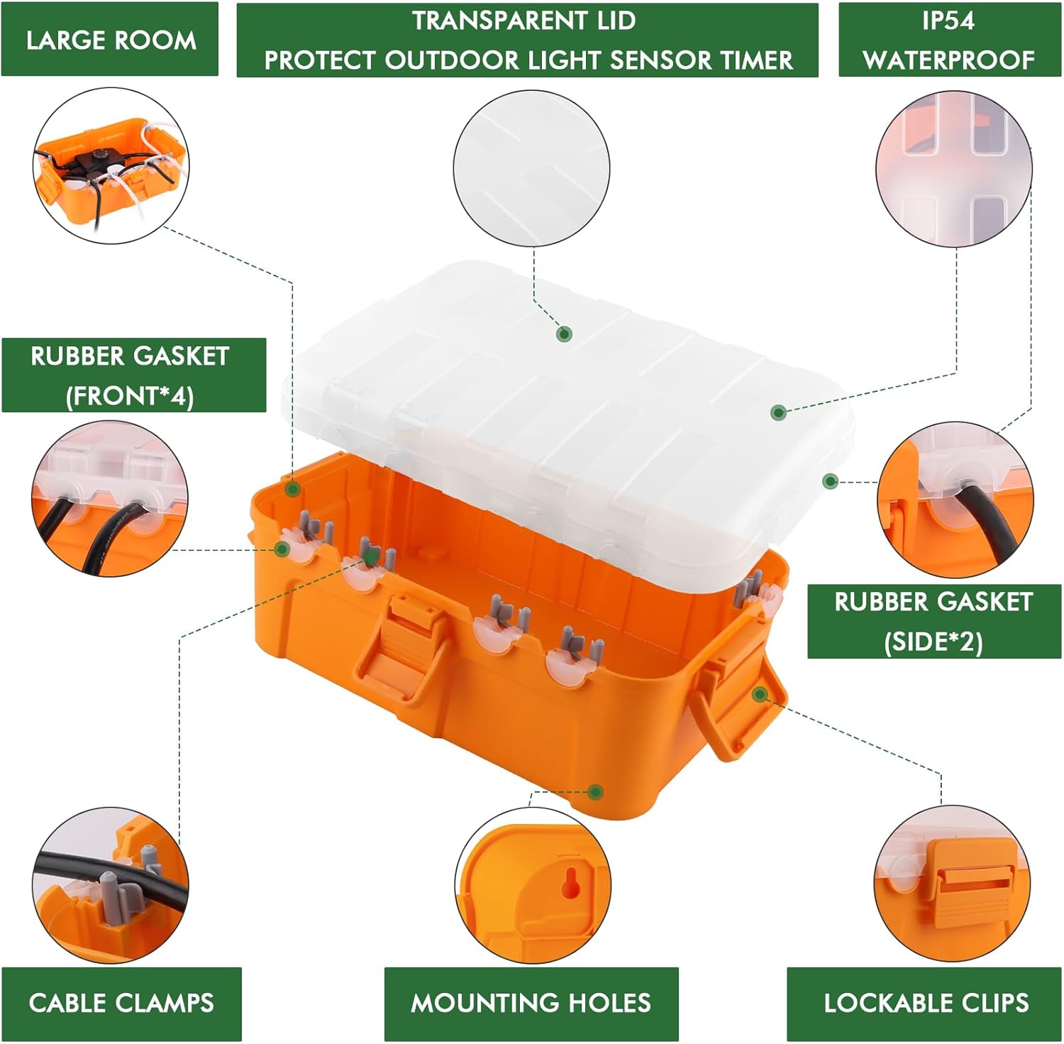 Thumbnail 2 de RESTMO Large Outdoor Electrical Box with Transparent Lid (IP54) for Photocell Timer and Power Connections