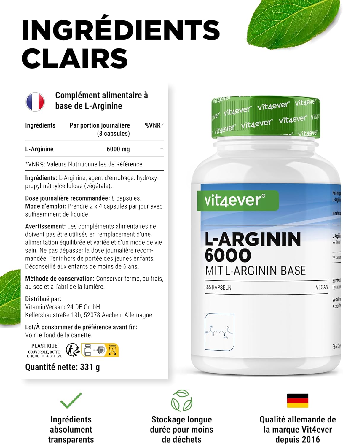 Thumbnail 4 de Vit4ever L-Arginine 6000 mg, 365 gélules