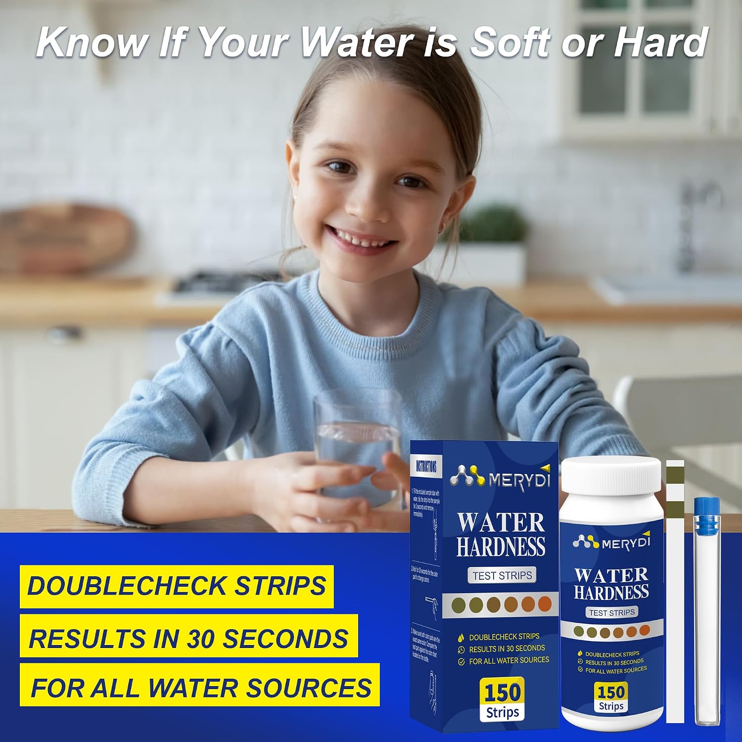 Detalle de Merydi hardness test strips Water Hardness Test Kit, 150 strips, double colour pads