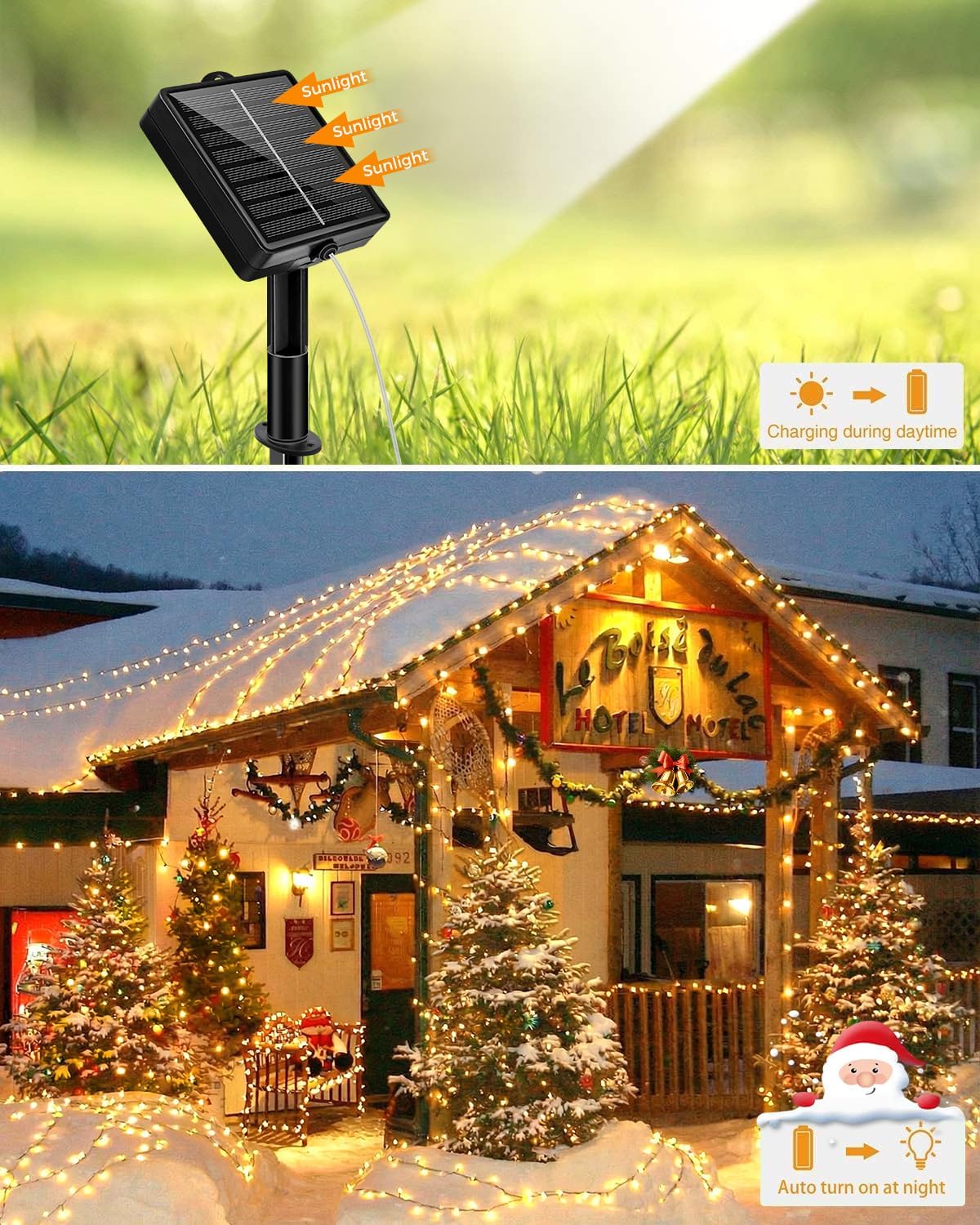 Detalle de kolpop Solar Fairy Lights Outdoor (24m/79ft, 240 warm white LEDs, IP55, 8 modes)