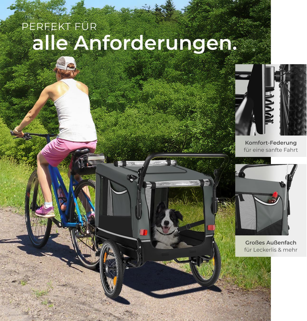 Detalle de tectake Fahrradanhänger multifunktional – Hundeanhänger, Jogger und Buggy, bis 40 kg, faltbar