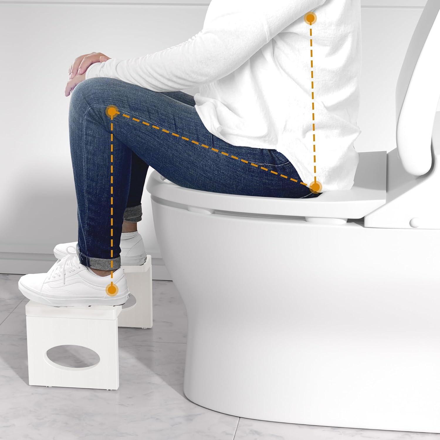 Detalle de ROMGUAR CRAFT RAY-8695W Bamboo Toilet Stool, 7-Inch Foldable White Step