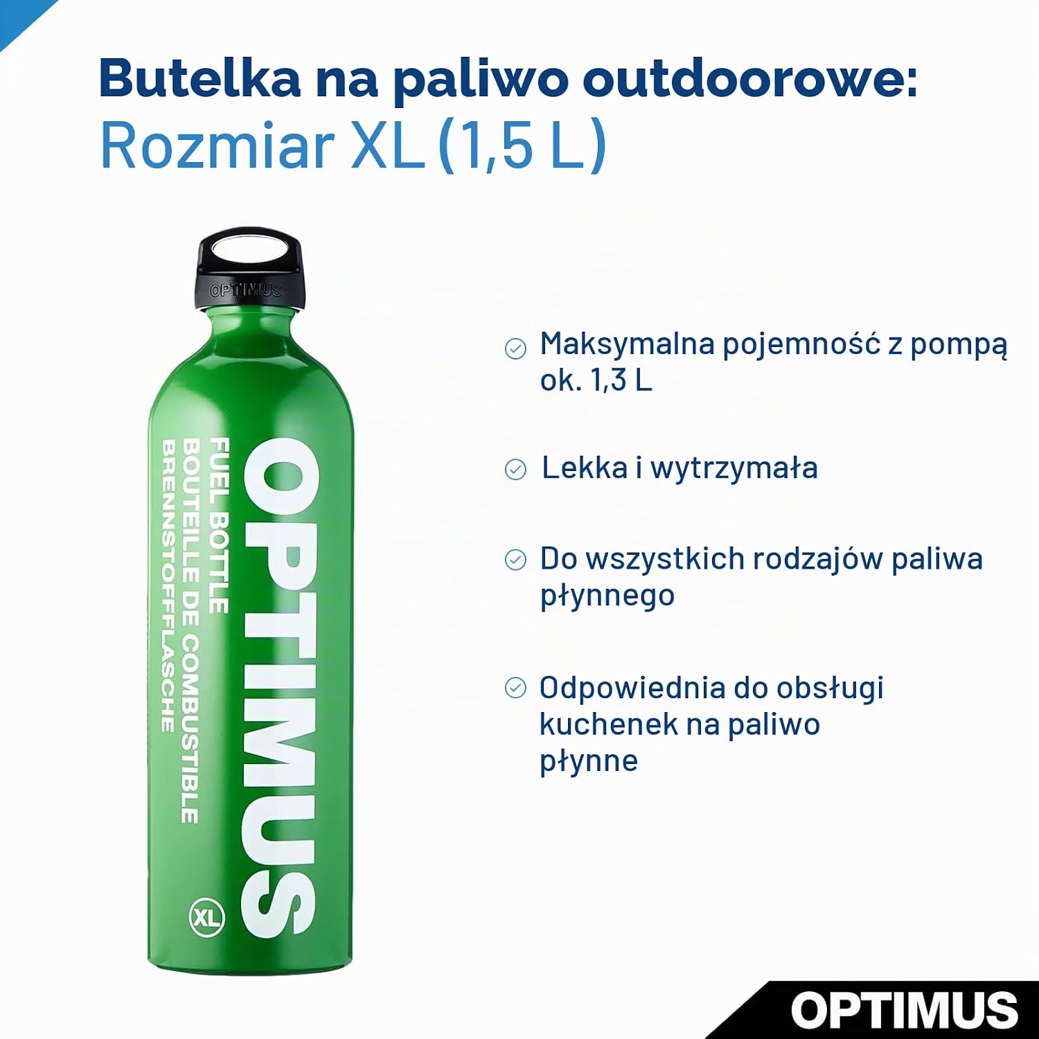 Detalle 1 de Optimus Brennstoffflasche Xl – aluminiowa butelka na paliwo 1,5 l z zabezpieczeniem dziecięcym