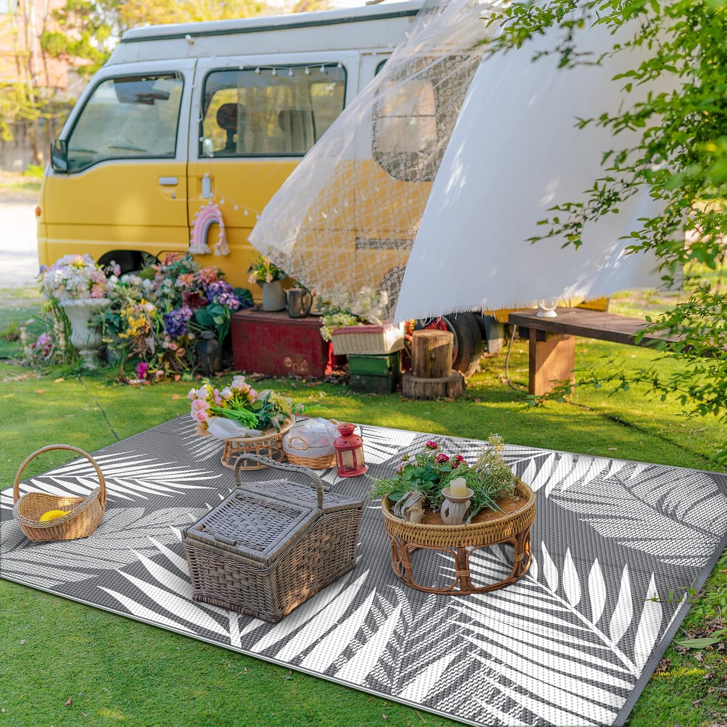 Thumbnail 6 de GENIMO Outdoor Rug 120x180cm – Waterproof Reversible Garden Carpet (Grey & White)