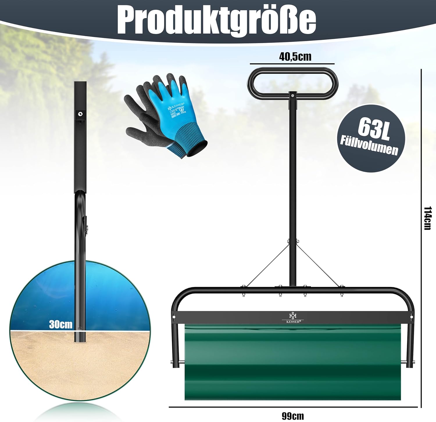 Thumbnail 1 de KESSER® Rasenwalze Metall, befüllbar mit Wasser oder Sand (63 Liter) – 99 cm Arbeitsbreite