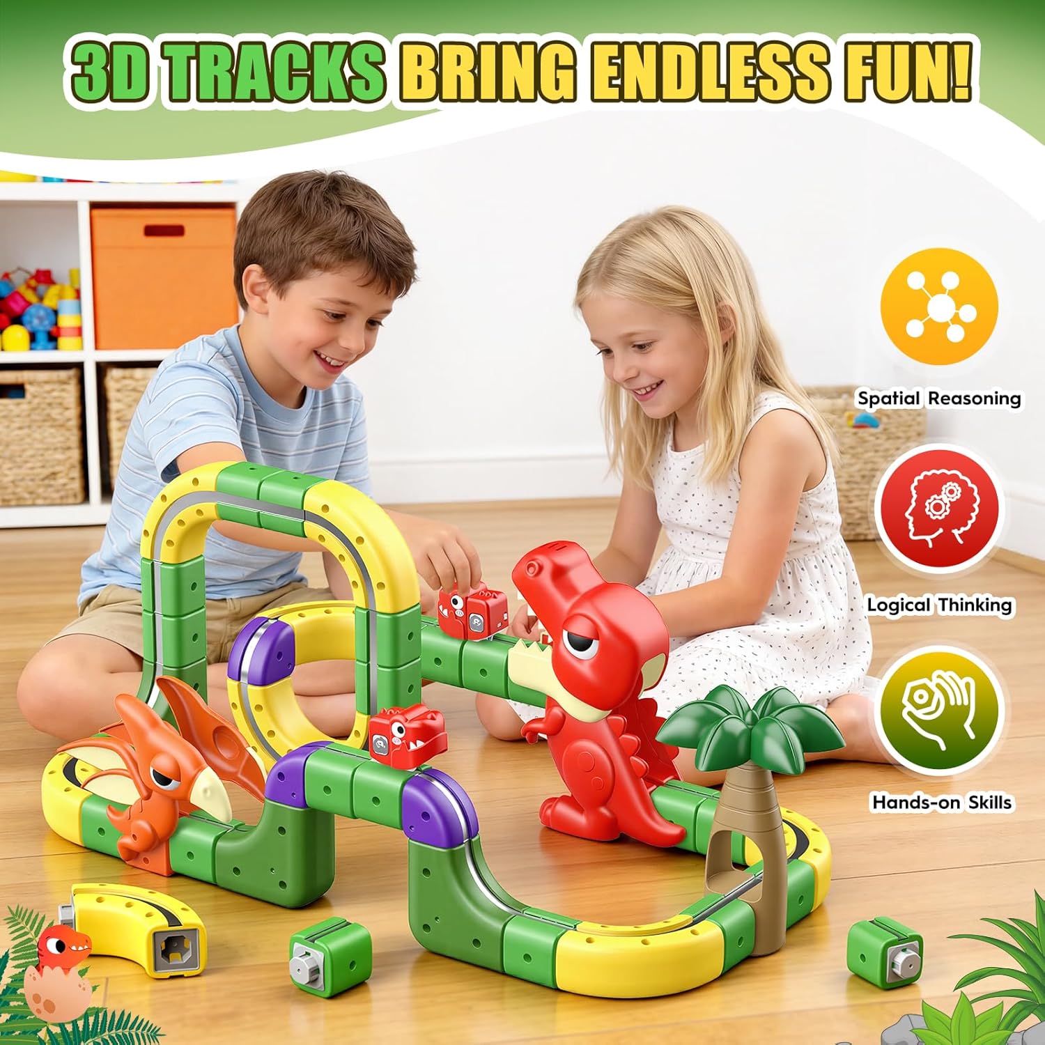Detalle 2 de 188 PCS Track Fusion Toy: Dinosaur Discovery Track Set for 3–12 Year Olds