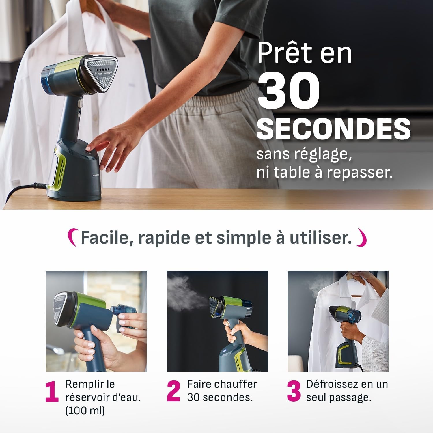 Detalle 2 de Calor AeroSteam défroisseur à main DT9810C0 — Nouvelle technologie OptiFlow et fabrication française