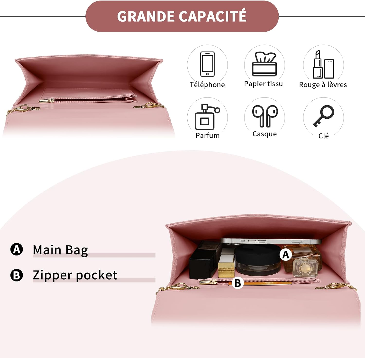 Thumbnail 6 de Miss Lulu Femme Pochette et Clutches – Sac à Main avec Bandoulière de Chaîne pour Cérémonie et Mariage