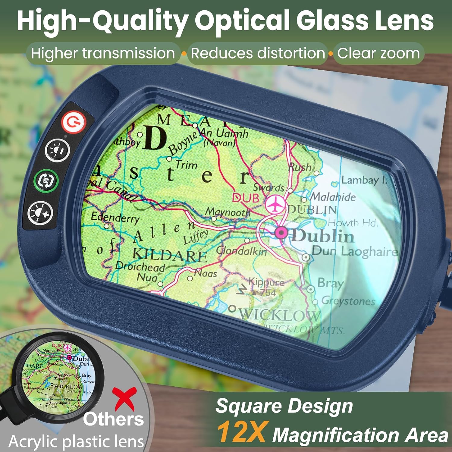 Thumbnail 1 de Veemagni 12X Rectangular Magnifying Glass with Light and Stand — 24" Gooseneck Floor Lamp, 3-in-1 LED with 5 Colour Modes