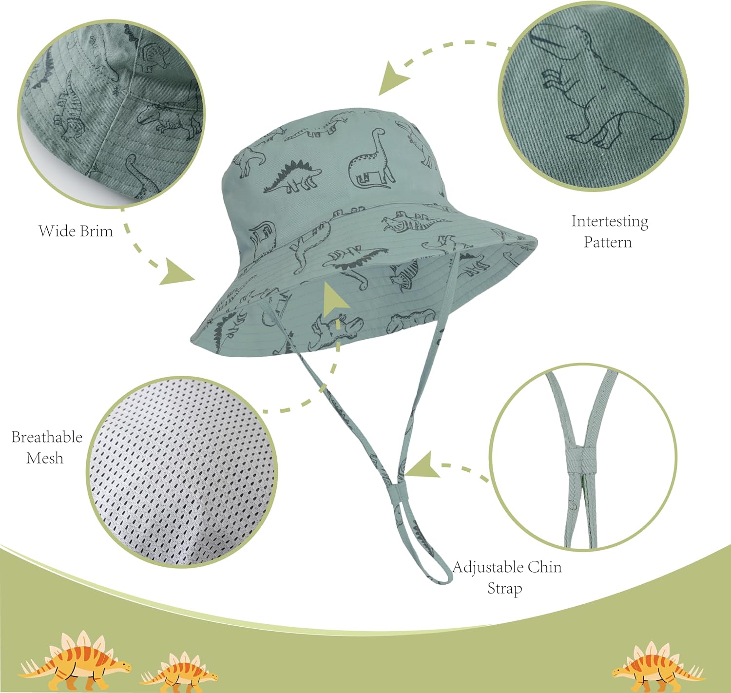 Detalle 1 de YMYDYFC UPF 50+ baby sun hat with adjustable chin strap and dinosaur bucket design