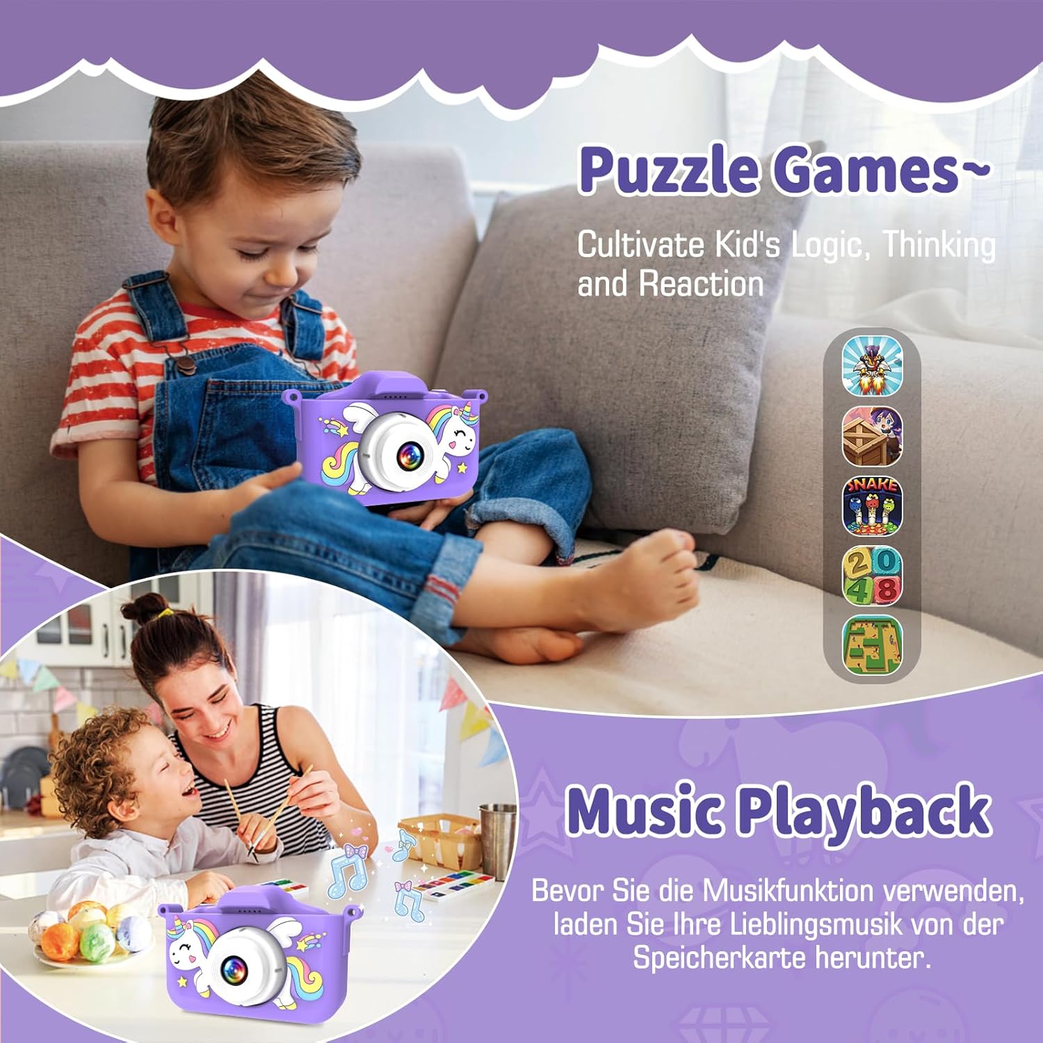 Thumbnail 2 de MYSTILUCK Appareil photo pour enfants HD 1080P avec écran 2 pouces, 32 Go (jeu & mode selfie)