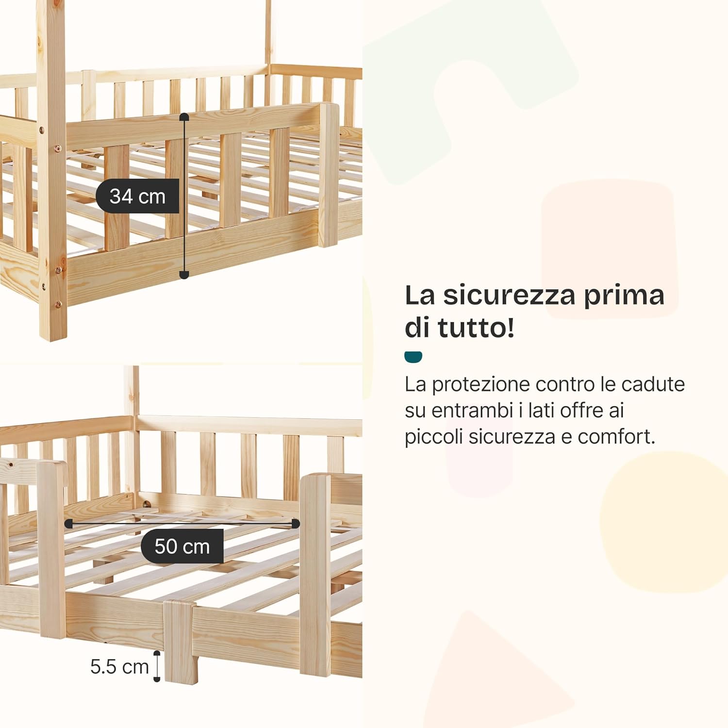 Thumbnail 3 de [en.casa] Letto per cameretta a forma di casetta con barriera, letto singolo 90x200 cm in legno di pino naturale
