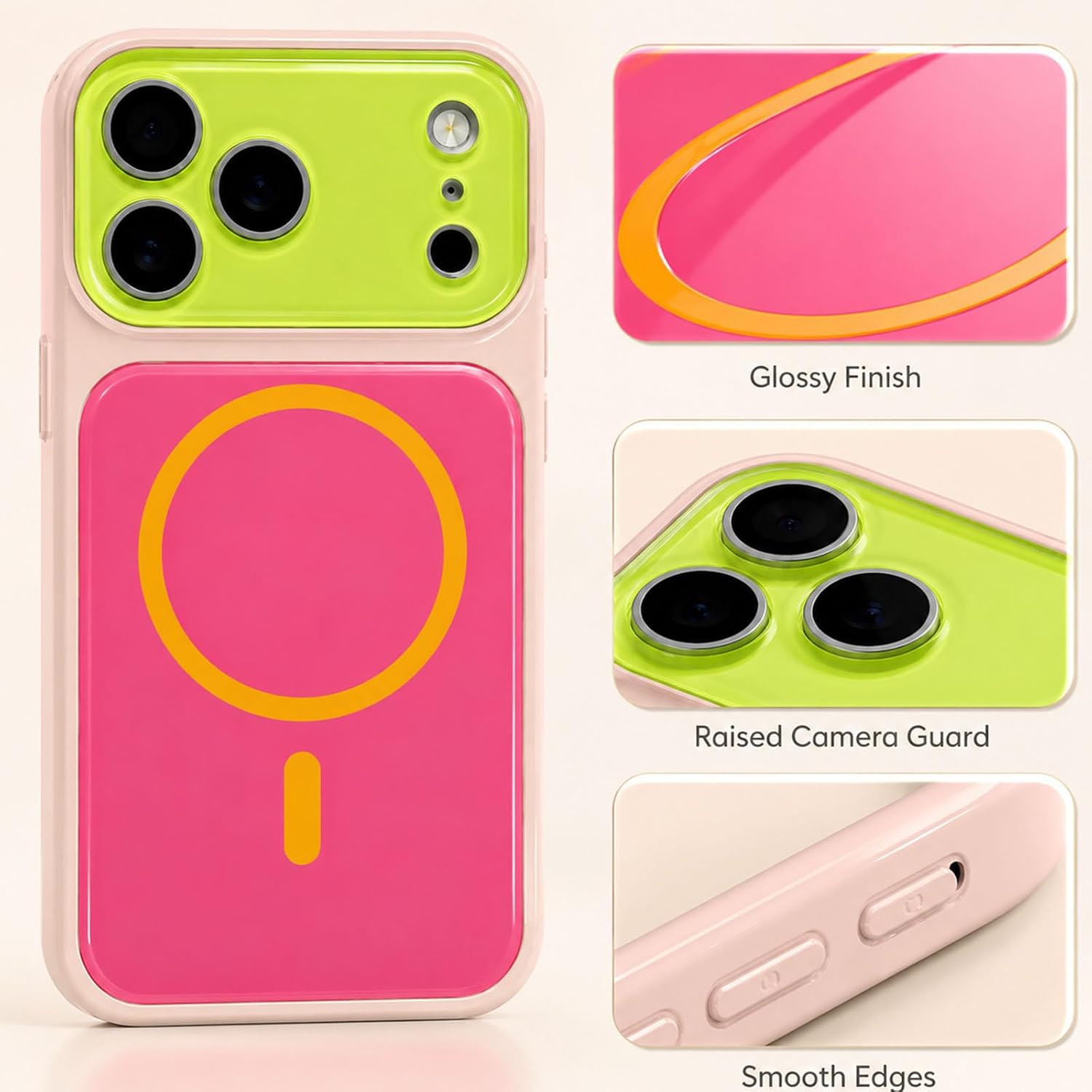 Detalle de EKELYVIA iPhone 15 Pro Max Case, Pink TPU with Camera Protection and MagSafe Charging