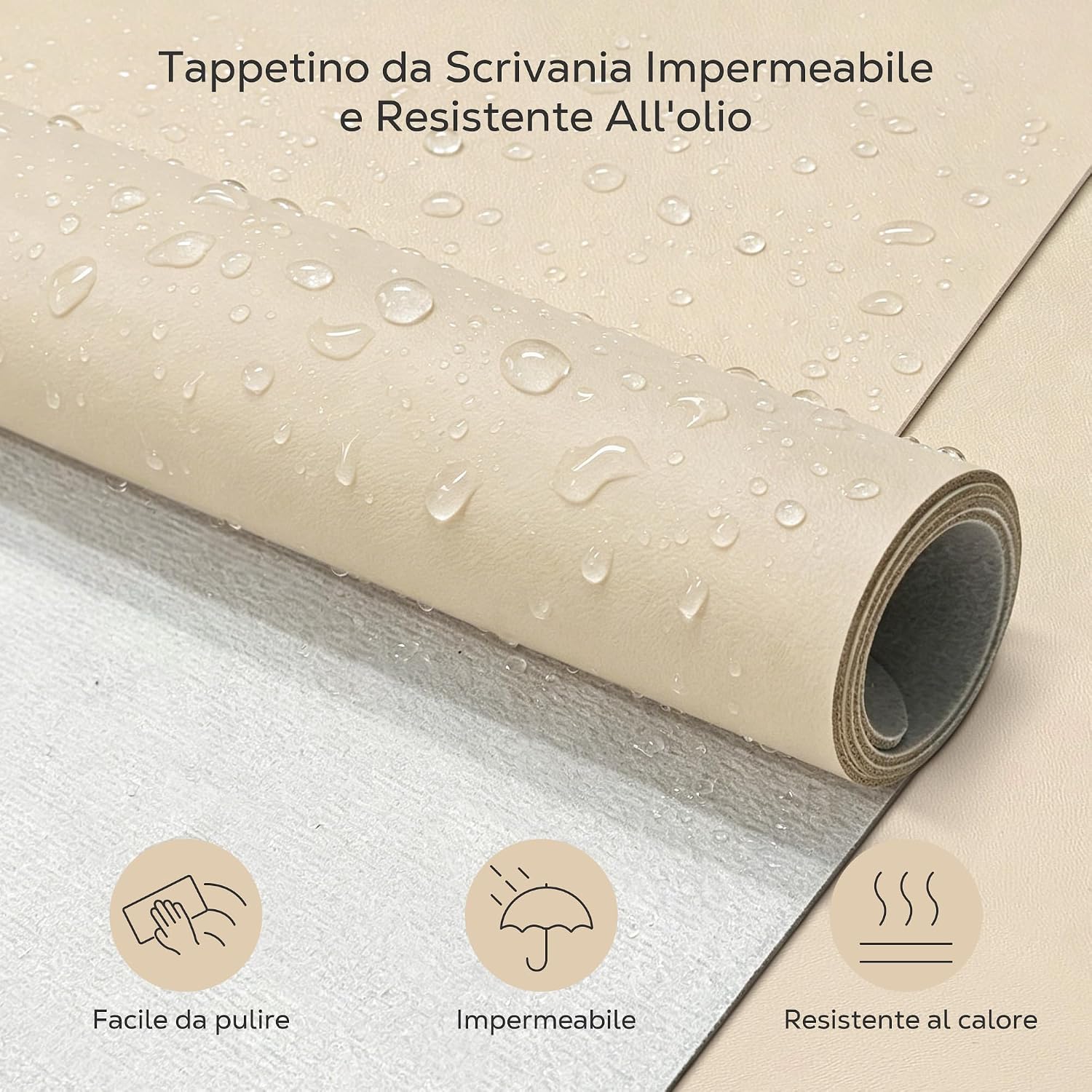 Detalle de YISH Tappetino Scrivania Sottomano in Similpelle PU 80x40 cm beige – Anti-scivolo, impermeabile, versatile