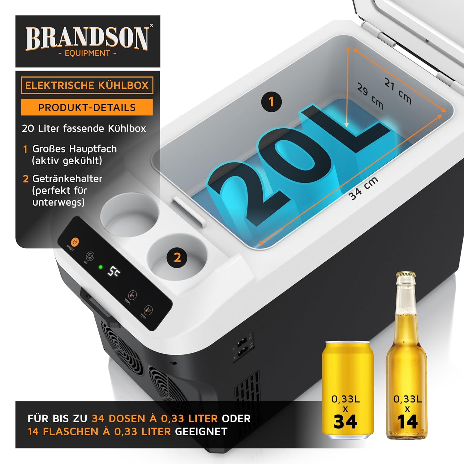 Thumbnail 4 de Brandson 20 L Kühlbox elektrisch – vielseitige Kühl- und Heizlösung für Auto, Wohnmobil und Boot
