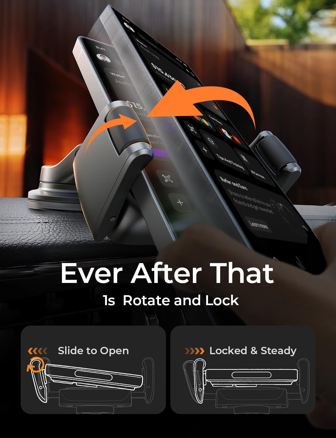 Thumbnail 4 de LISEN Suction Phone Mount (Auto-Adjusting, One-Touch Vacuum Holder) for Car Dash