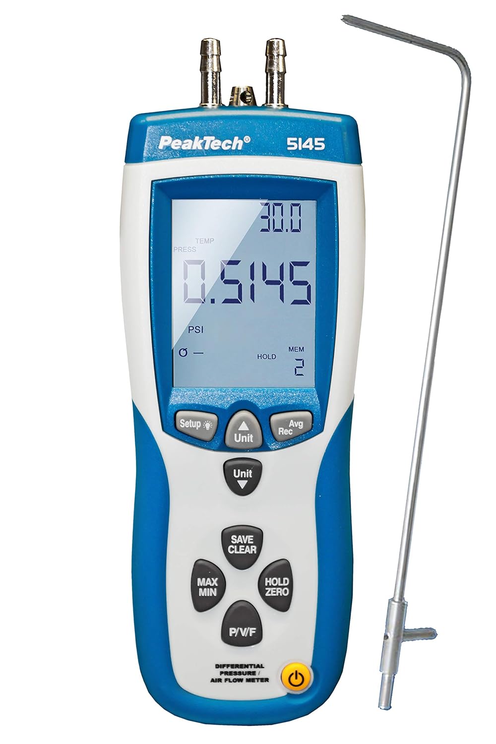 Detalle de PeakTech P 5145: 2-in-1 Differenz-Druck- und Luftgeschwindigkeitsmesser mit Pitot-Rohr