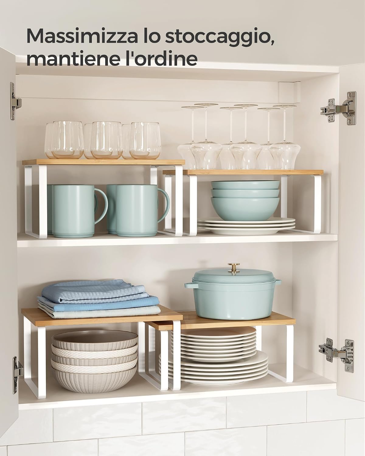 Detalle de SONGMICS Scaffale Portaspezie KCS02NW: set da 2 organizzatori da cucina espandibili in legno ingegnerizzato e metallo