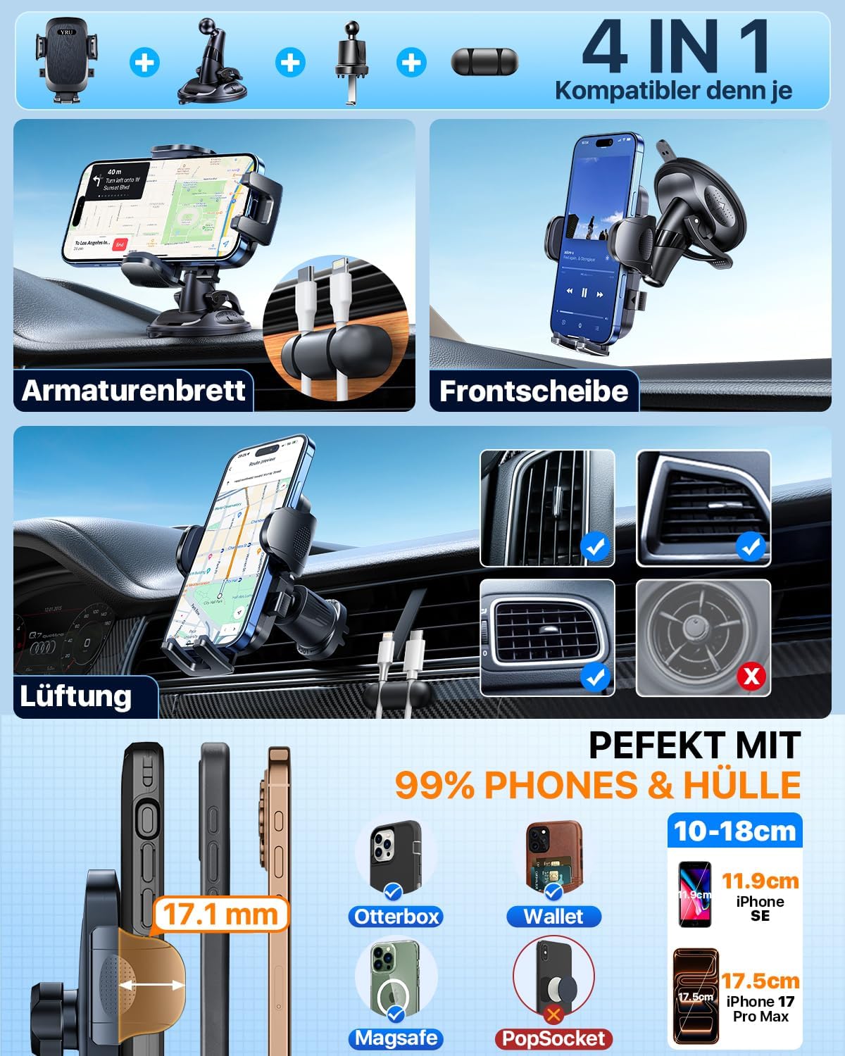 Detalle de 2026 Exclusive Wackelfrei Auto-Handyhalterung YRU – Stabilität ohne Wackeln