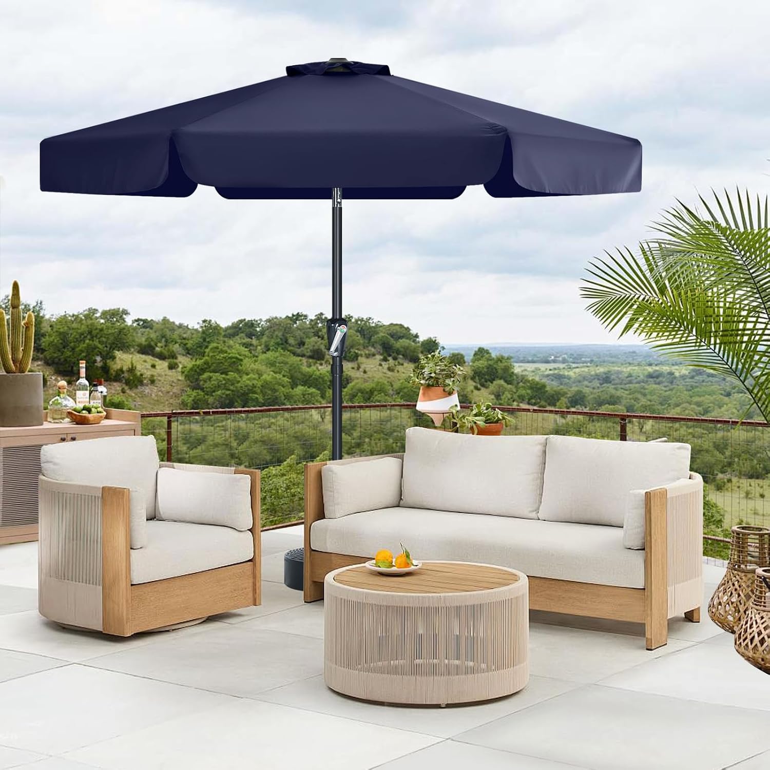 Detalle de MasterCanopy Valance Patio Umbrella for Outdoor Table, 2.3M, Navy Blue