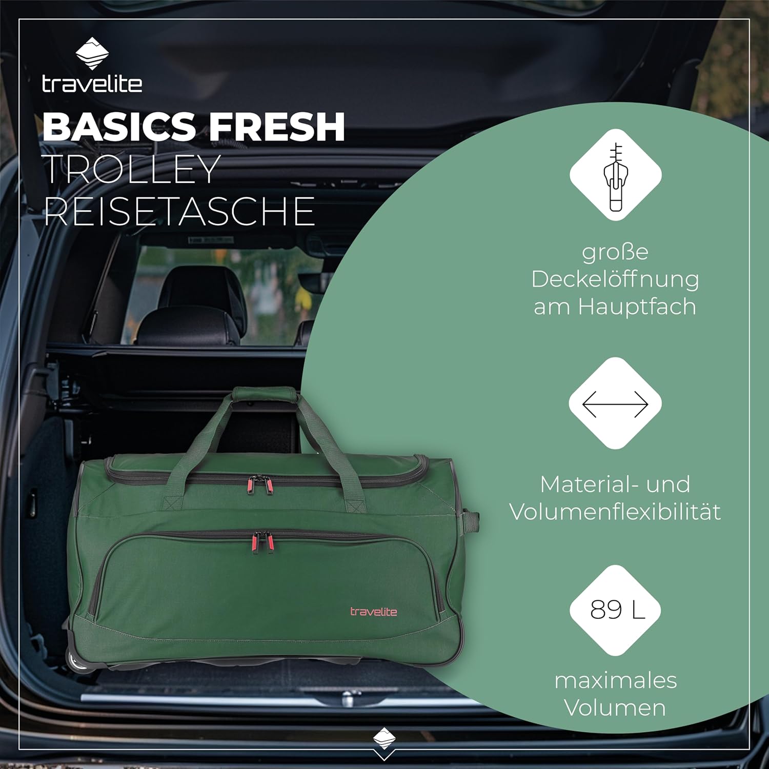Detalle de travelite Trolley Reisetasche mit Rollen – 89 Liter, 71 cm